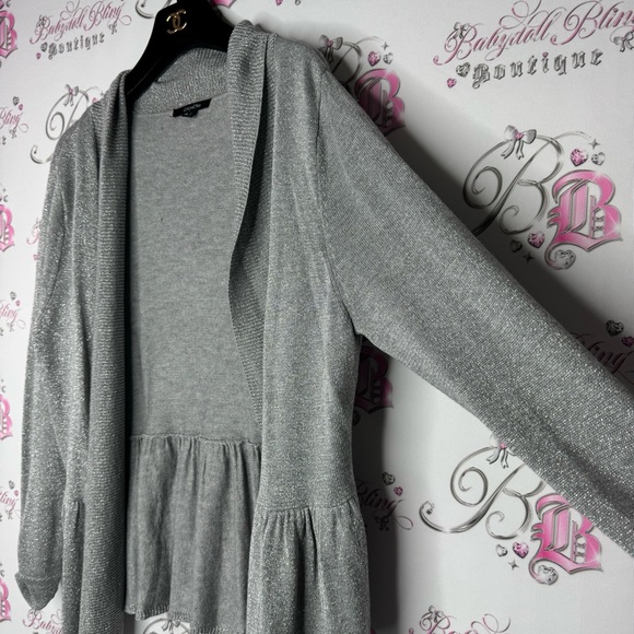 Lety & me cardigan grey sparkly shimmer grey silver ruffle tiered trim cinch - Picture 10 of 13